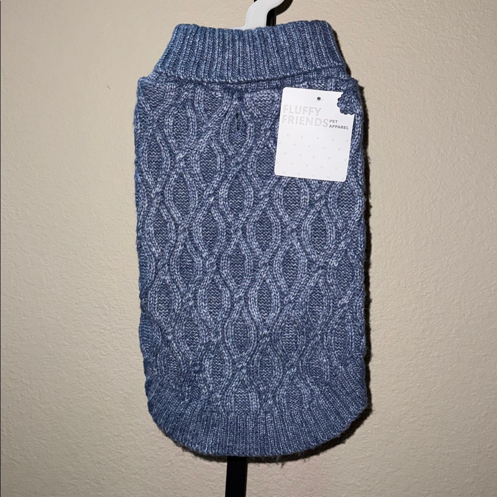 NWT Fluffy Friends Blue Dog Cable Knit Sweater Size S